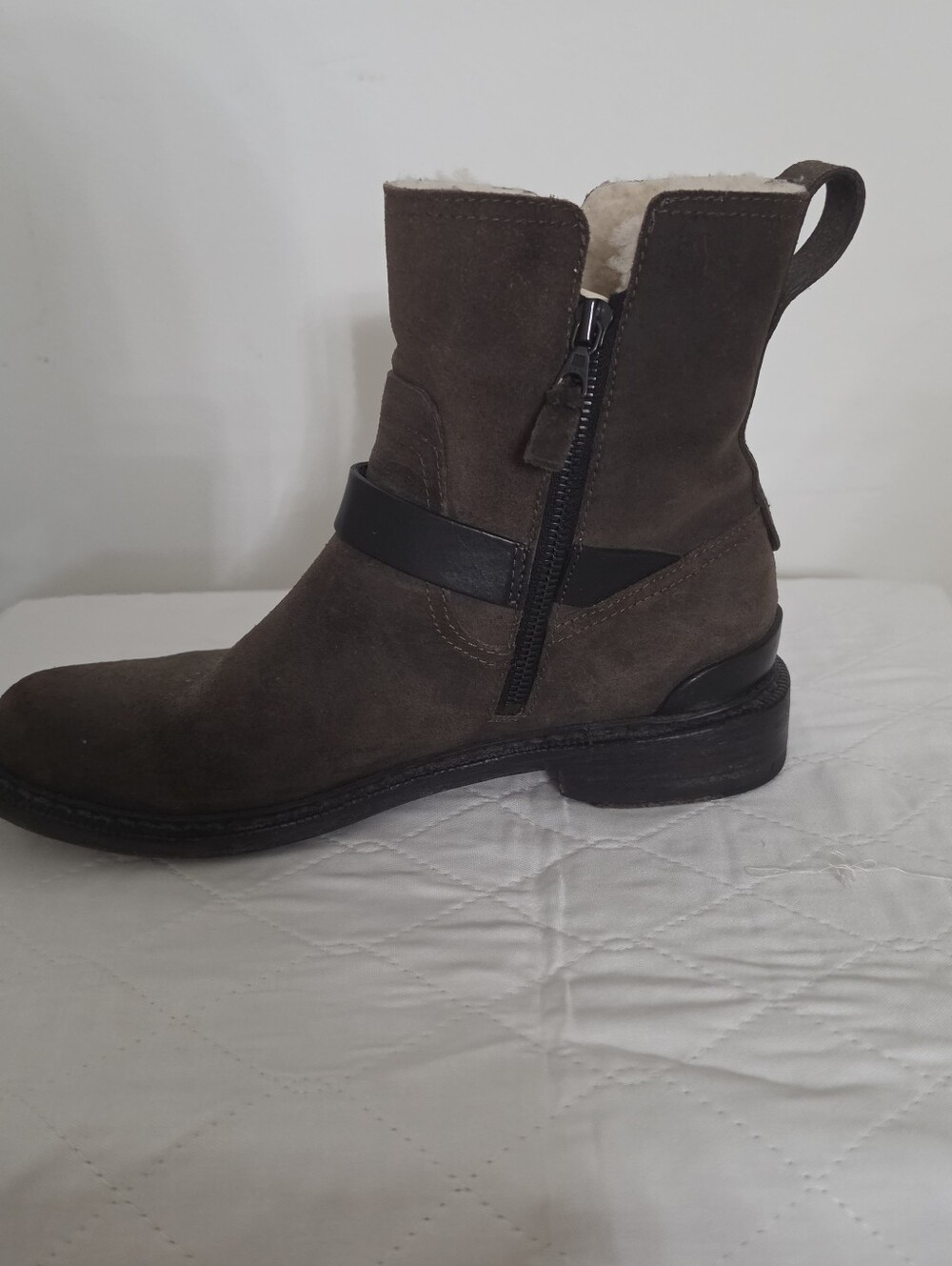 Rag & Bone Harrow Shearling-Lined Suede Boots, Taupe, Size 38.5